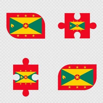 Grenada Flag Rounded Shapes and Puzzle Set. Stock Illustration