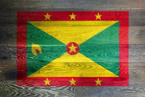 Grenada flag on rustic old wood surface background Stock Illustration