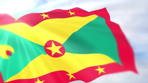 Grenada Flag Seamless Loop 4k 60fps on Sky Background Stock Footage 340624445