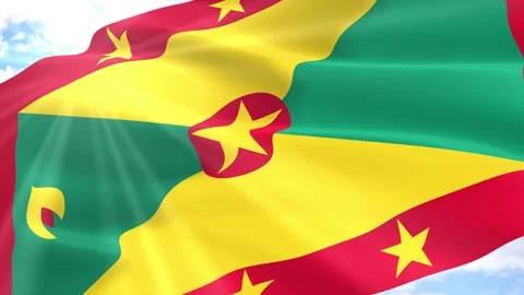 Grenada Flag Seamless Loop 4k 60fps on Sky Background Stock Footage 341560648