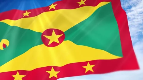 Grenada Flag Seamless Loop 4k 60fps on Sky Background Stock Footage 341673369