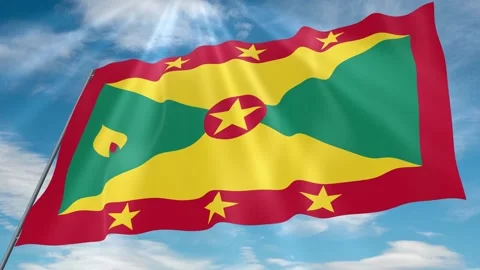 Grenada Flag Seamless Loop 4k 60fps on Sky Background Stock Footage 341757400