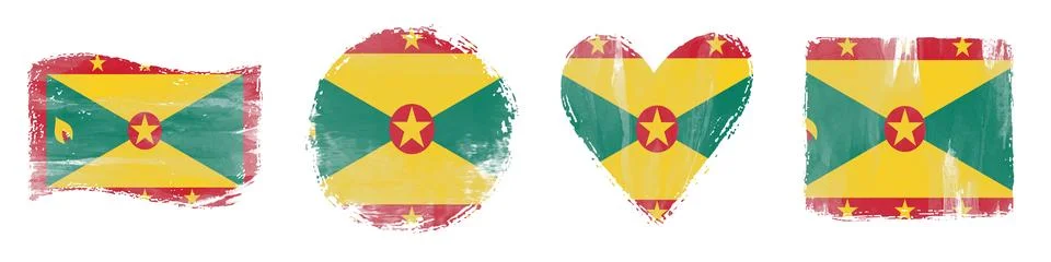 Grenada Flag Set Brush Stroke Shapes Stock Illustration