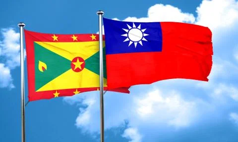 Grenada flag with Taiwan flag, 3D rendering Stock Illustration