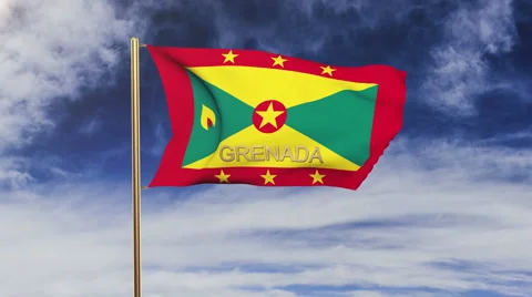 Grenada flag with title waving in the wind. Looping sun rises style.  Animation Stock Footage 48594814