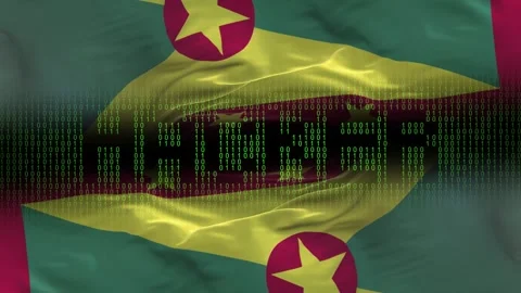 Grenada flag - Waving flag on matrix binary code background Stock Footage 321420028