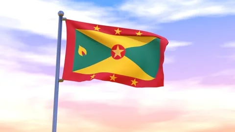 Grenada Flag waving in the high wind Video stock 154375074
