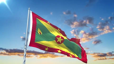 Grenada flag Waving Realistic With Sky Stock Footage 293002285