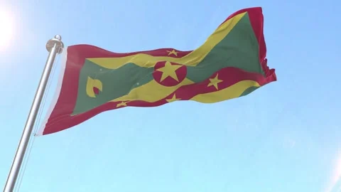 Grenada Flag waving in the sky Stock Footage 343571450
