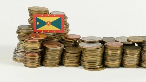 Grenada flag waving with stack of money coins Stock Footage 71932212