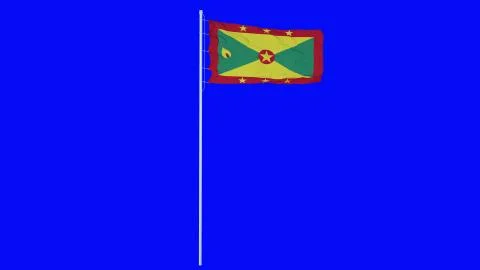 Grenada Flag Waving on wind on blue screen or chroma key background. 3d rende Stock Illustration