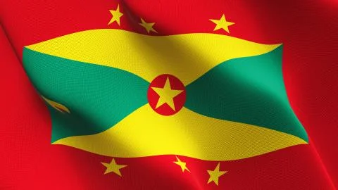 Grenada flag waving on wind. Stock Illustration