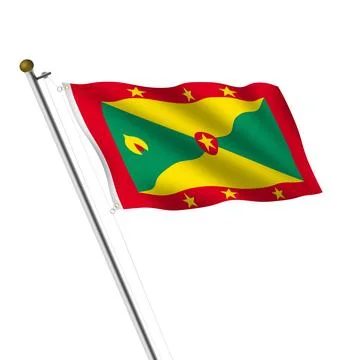 Grenada Flagpole 3d illustration with clipping path Stock Illustration