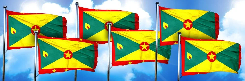 Grenada flags, 3D rendering, on a cloud background Illustrazione stock