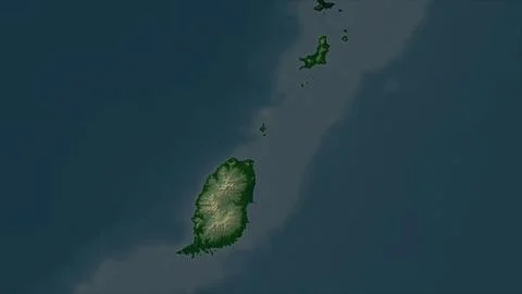 Grenada highlighted on a Colored elevation map with lakes and rivers Illustrazione stock