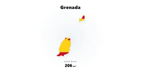 Grenada island map graphic with yellow and red filled shapes, main island and Stock Footage 345634318