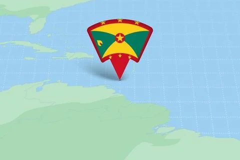 Grenada Location Highlighted on American Map with Flag Icon. Illustration