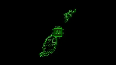 Grenada Map AI Chipset Technology Opener Stock Footage 337055550