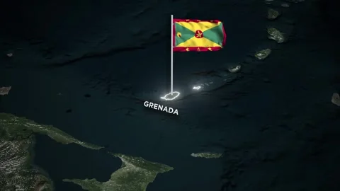 Grenada Map Animation, Waving Grenada National Flag, Glowing Border on World Map 動画素材 333207253