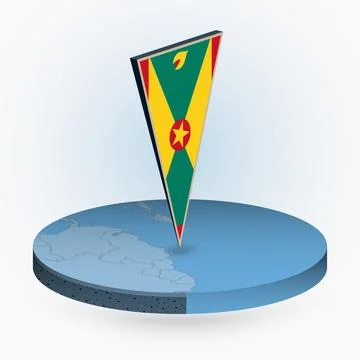 Grenada map in round isometric style with triangular 3D flag of Grenada Stock Illustration