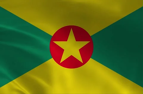 Grenada National Flag Waving, Spice Isle Symbol, Realistic Fabric Texture, .. Stock Footage 325790980