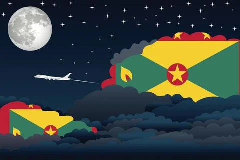 Grenada Night Clouds Airplane Vector Illustration Stock Illustration