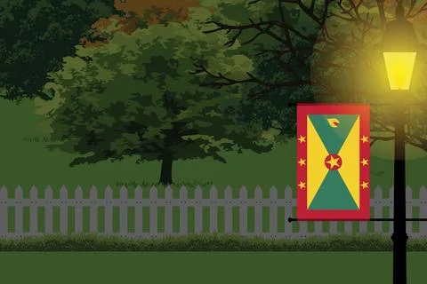 Grenada Night Trees Lamp Vector Illustration Stock Illustration