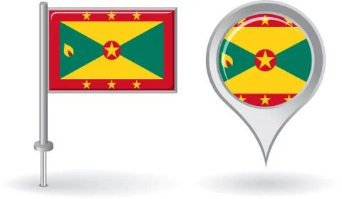 Grenada pin icon and map pointer flag. Vector Stock Illustration