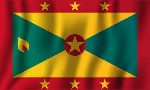  Grenada realistic waving flag vector illustration. National country backg... Stock Photos