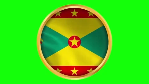 Grenada Round Framed National Wavy Flag. Circular Blowing Flag of Grenada w.. Stock Footage 332669433