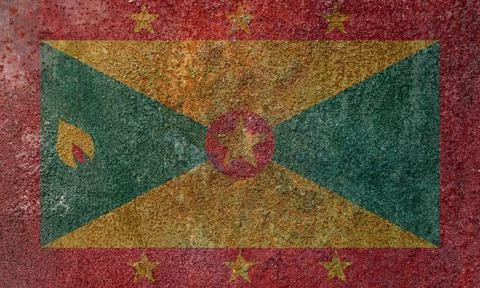 Grenada state flag on a metal surface. Dirty grunge Grenada flag. Stock Photos