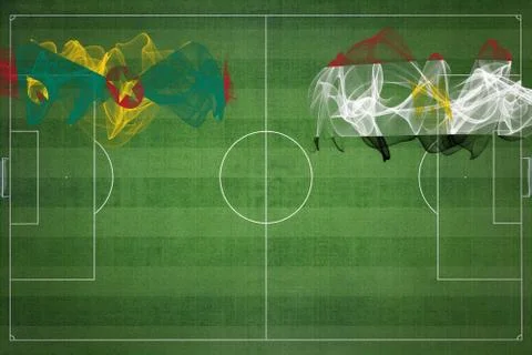Grenada vs Egypt Soccer Match, national colors, national flags, soccer field, Illustrazione stock