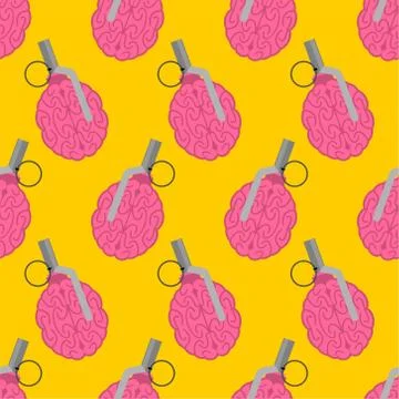 Grenade brain pattern seamless. Brains military ammunition background. army b Stock Illustration