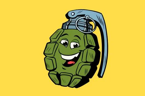 Grenade cute smiley face character Stock Illustration