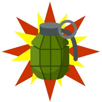 Grenade explosion. Vector Green bomb. Weapons and bombshell. Illustrazione stock