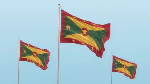 Grenade  Flag blowing in the wind with a blue sky With Alpha, 3D rendering Video stock 147727122