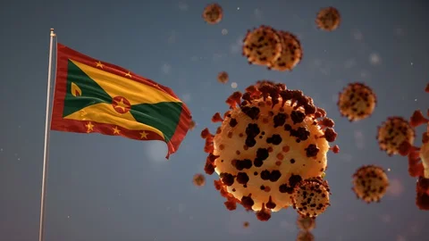 Grenade  Flag With Corona Virus Attack 4K Include Alpha Video stock 127620035