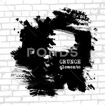 Grenade hole on brick wall vector illustration. Stock Illustration
