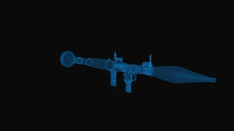 Grenade launcher wireframe scheme. 3d render with blue grid lines. Loop rotation Stock Footage 140815748