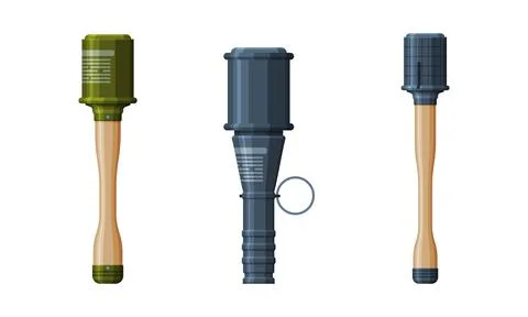 Grenade or Shell as Explosive Weapon Thrown by Hand Vector Set Illustrazione stock