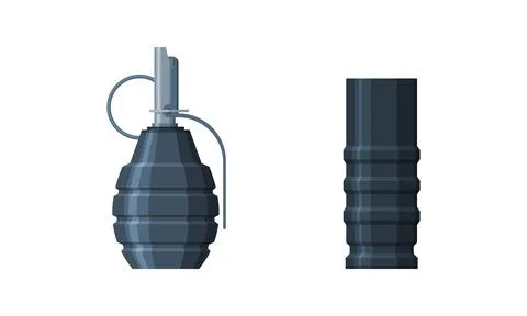 Grenade or Shell as Explosive Weapon Thrown by Hand Vector Set Stock Illustration