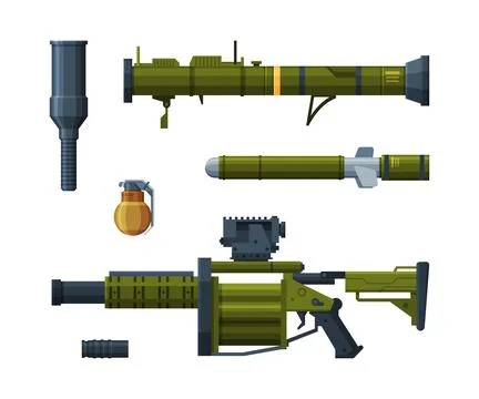 Grenade Projector and Shell as Explosive Weapon Vector Set Stock Illustration