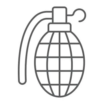 Grenade thin line icon, army and military, hand bomb sign, vector graphics, a Stockillustratie