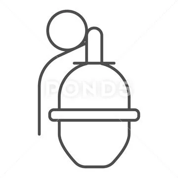 Grenade thin line icon. Hand bomb vector illustration isolated on white. Weapon Stock Illustration