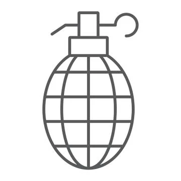 Grenade thin line icon, weapon and army, bomb sign, vector graphics, a linear Stock Illustration