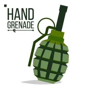 Grenade Vector. Big Bang. Green Classic Hand Grenade Bomb. Army Object. Battle Stock Illustration