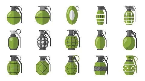 Grenade vector illustration set featuring different tactical explosive weap.. Stock Illustration