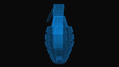Grenade wireframe scheme. 3d render with blue grid lines. Loop rotation on black Stock Footage 140815725