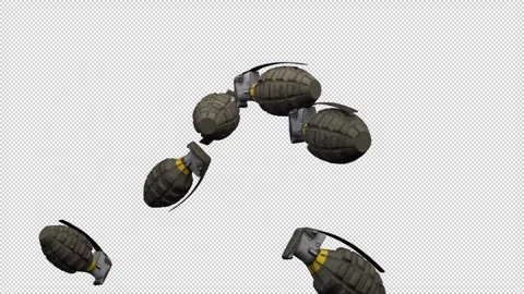 Grenades attack – 3d render with alpha channel. Видео 334174964