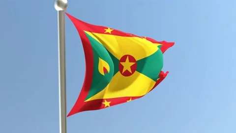 Grenadian flag on flagpole. Grenada flag fluttering in the wind Stock Footage 168942821